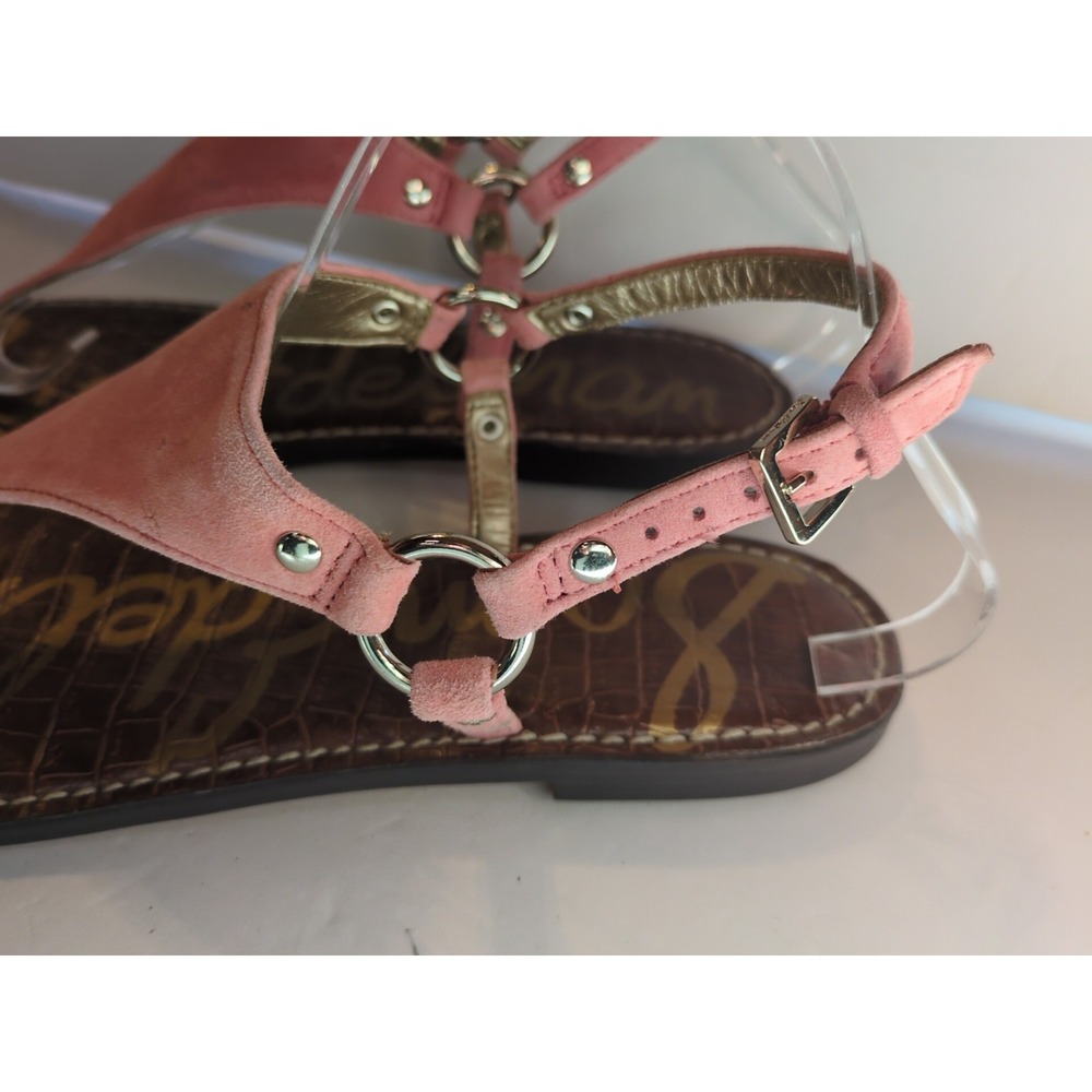 Sam Edelman Greta 10.5 Leather Gigi Adjustable T-Strap Sandals Pink Suede Flat - Picture 3 of 10